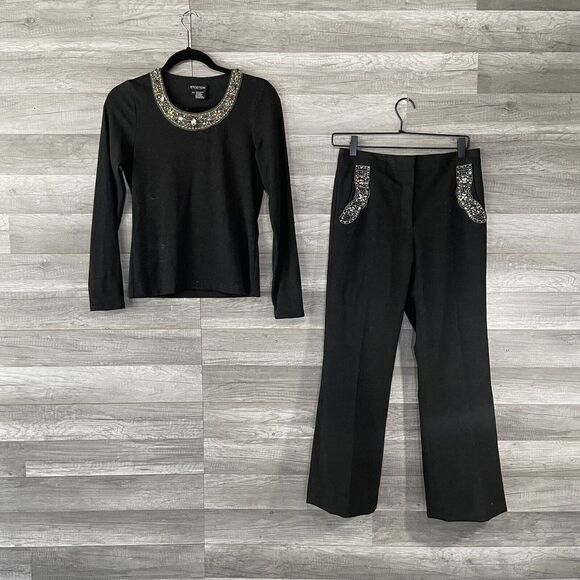 Etcetera Outfit 2 Piece Set Top Shirt Pants Rhinestone Size XS 2 Black - Picture 1 of 12